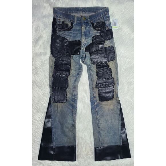 NWT|Rare Lee Jeans Leather Patchwork Flared Pants, 27 - Picture 1 of 12